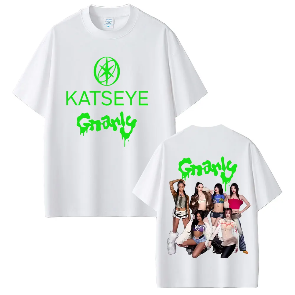 محدودة الكورية Kpop Katseye غابرييلا مزدوجة الوجهين تي شيرت مطبوع الرجال النساء الهيب هوب موضة المتضخم تي شيرت الشارع الشهير للجنسين