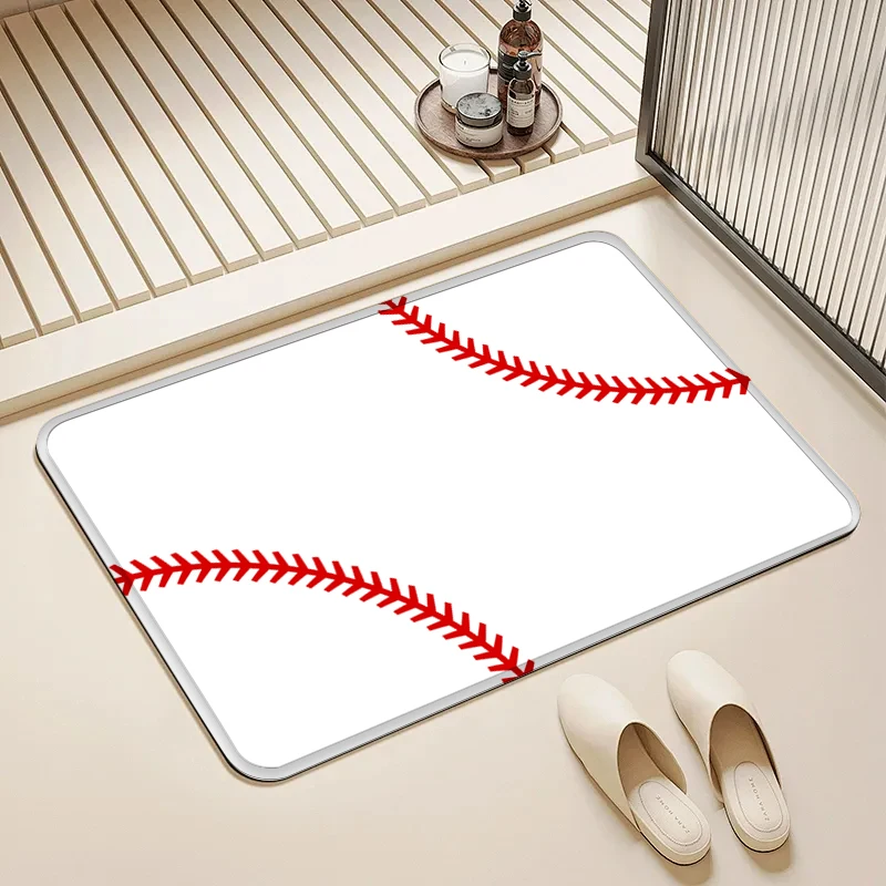 

Baseball Stitch Door Mat Non-Slip Absorbent Floor Rug for Home Sports Theme Bathroom Kitchen Decor