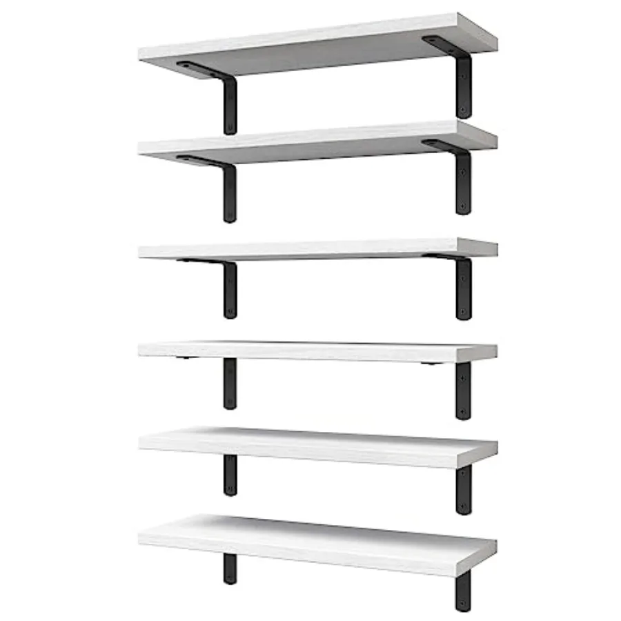 

White Floating Shelves Set of 6 Wood for Bedroom Modern Wall Decor Bathroom Storage Book Living Room Upgraded White HM011A