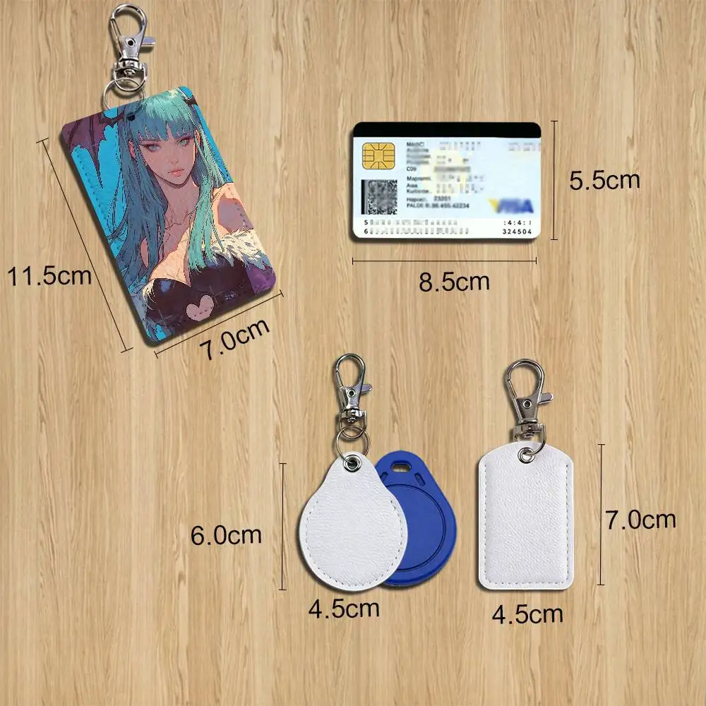 Demon Realm Morrigan Aensland Leather Card Holder with Exquisite Keychain purpose Case for Metro ID Access Control Card Badge