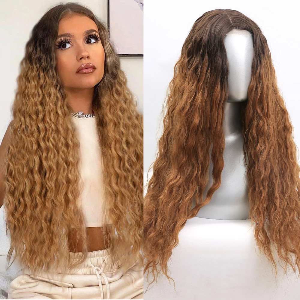 

Synthetic Lace Brazilian Wigs For Women Brown Color Long Curly Middle Parting 26inch Hair Cosplay/Daily High Temperature Fiber