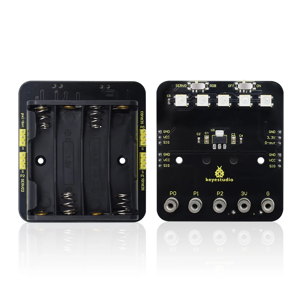 1-5PCS Keyestudio FoxBit Mini 3-Channel Servo Expansion Board With Batttery Case Compatible with Microbit V2 For Servo Control