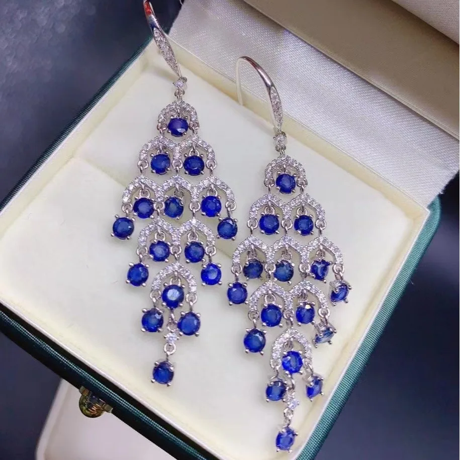 

Серьги с натуральным сапфиром и сертификатом, серьги-подвески из стерлингового серебра 925 пробы с покрытием из белого золота 18 карат