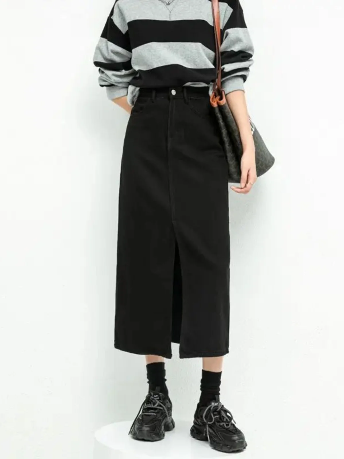 

Джинсовая юбка Bla с высокой талией и разрезом, универсальная весенняя коллекция Sle, 00% другие материалы, женская модная юбка