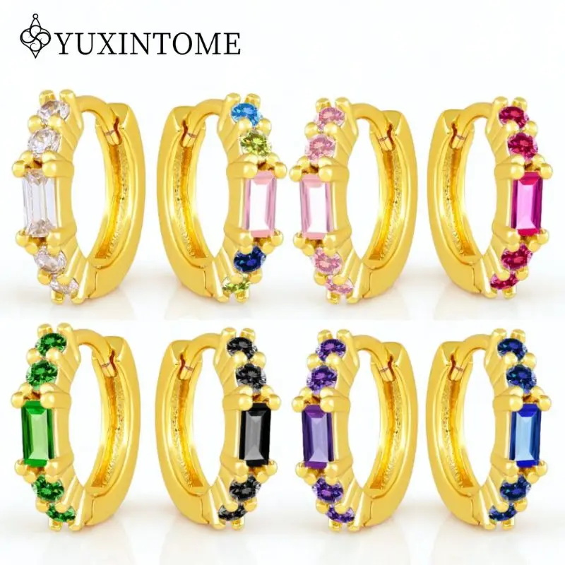 

1 pair 925 Silver Needle Fully-Set Round Rectangular Zircon Hoop Earrings For Women Luxury Crystal Earrings Jewelry Pendientes