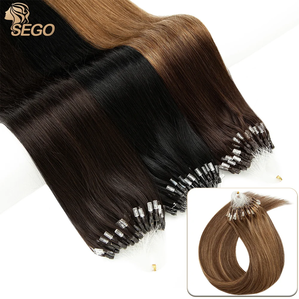 SEGO 100 Strands Straight Micro LooHuman Hair Extensions for Women Micro Ring Hair Extensions Pre Bonded Micro Beads Hair