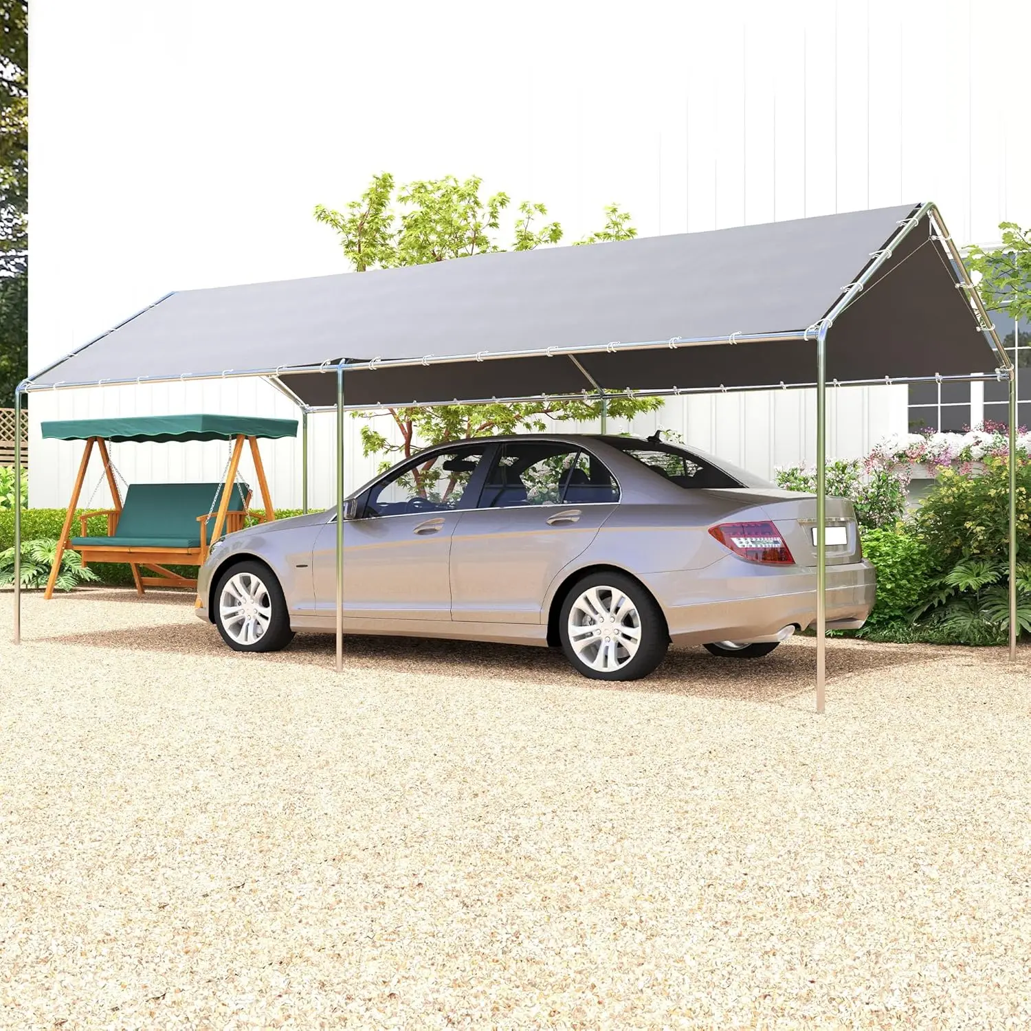 10'X20' Carport Heavy Duty Galvanized Car Canopy With Included Anchor Kit, 3 Reinforced Steel Cables, Grey