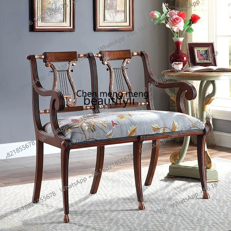 

ss7304 Retro French Fabric Leather a Double Chair Imported Mahogany Carved Antique Chair