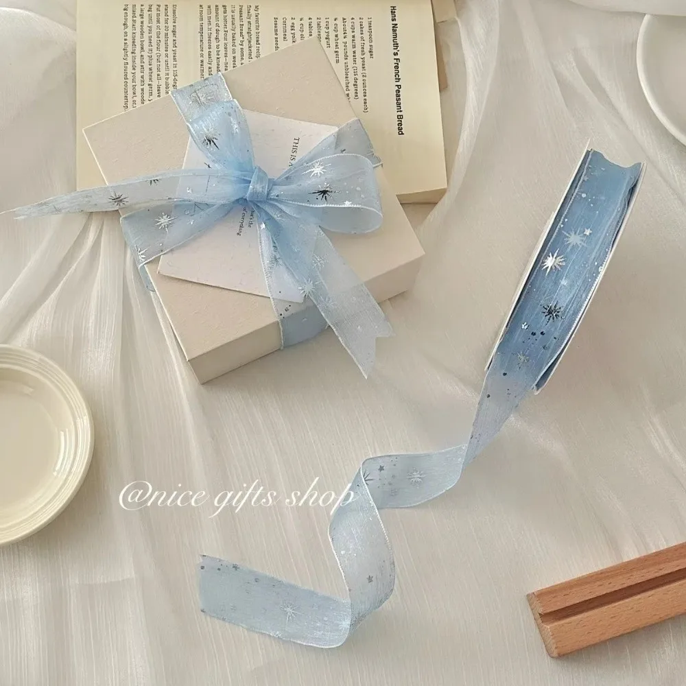 Creative 10 Yards Silver Star Ribbon 2.5cm Gift Wrapping Bouquets Glitter Snow Ribbon Glitter Gifts Packaging Material