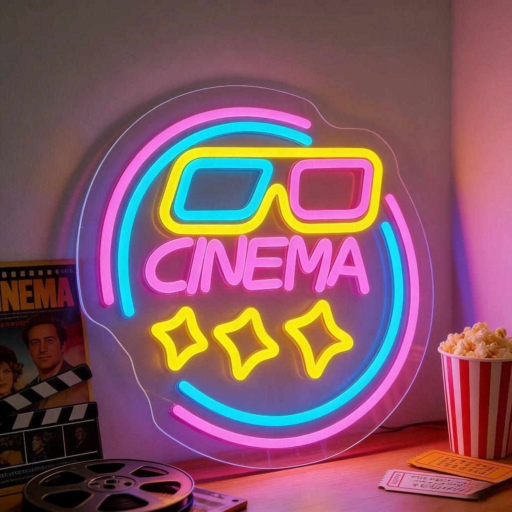 Home Cinema Wall Lights - Kino-Neonschild LED-Wandkunst 3D-Brille für Heimkino Spielzimmer-Dekoration