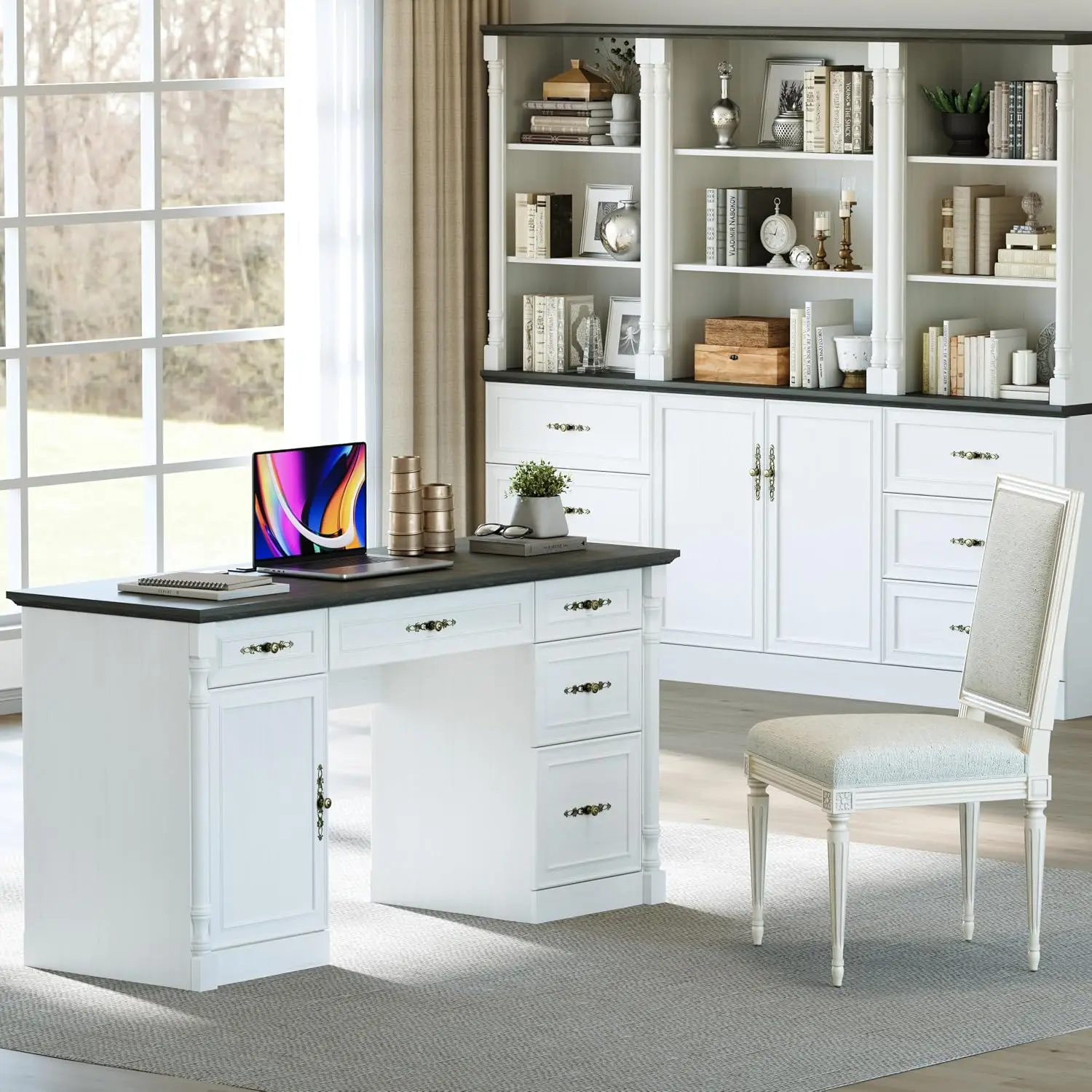 Farmhouse Executive Desk with Storage & File Cabinet, 60