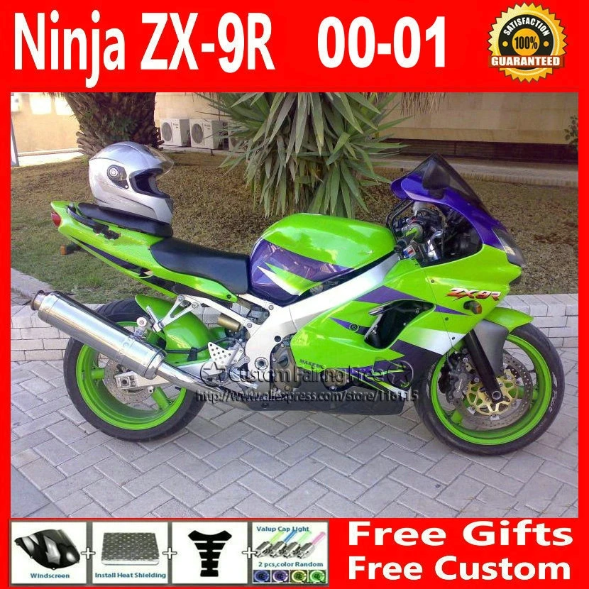 Compression mold bodykit for Kawasaki fairing kits ZX9R 2000 2001 ZX 9R 00 01 Ninja customize green purple body parts+7Gifts