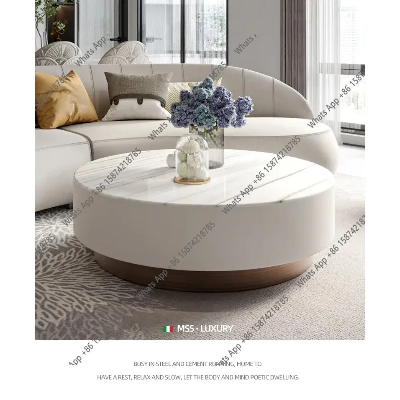 N65 French light luxury marble round coffee table, minimalist Italian large flat high-end living room low table