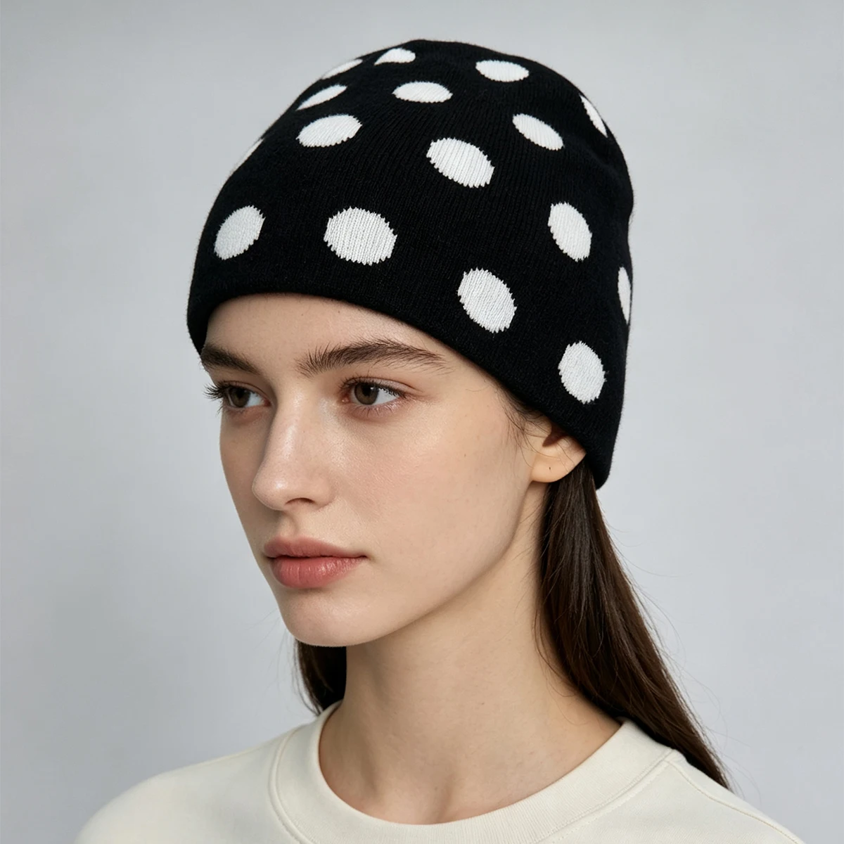 Retro Personal Jacquard Round Wave Dots Knitted Hats New Men Women Warm Color Block Versatile Niche Fashion Casual Ins Beanies 3