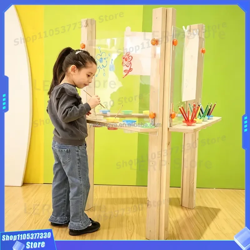 KANGYA SS50 Wooden Kids Art Easel Outdoor Double Sided Blackboard Transparent Drawing Board Kindergarten Station Wholesale