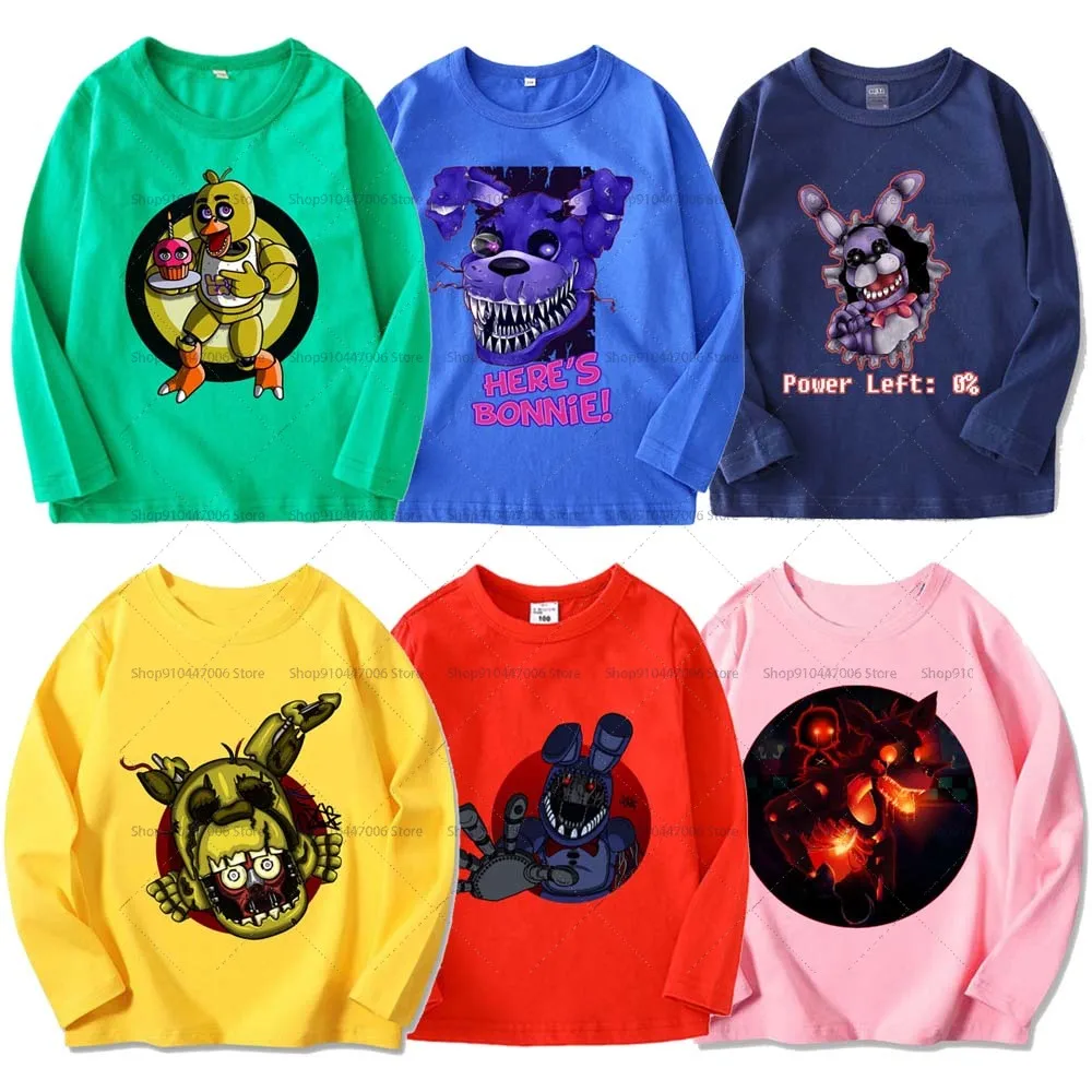 Fnaf Boys Girls Long Sleeve T Shirts for Children five night at freddy Cotton Tees Tops Solid Shirt Kids Clothes T-shirt Gift