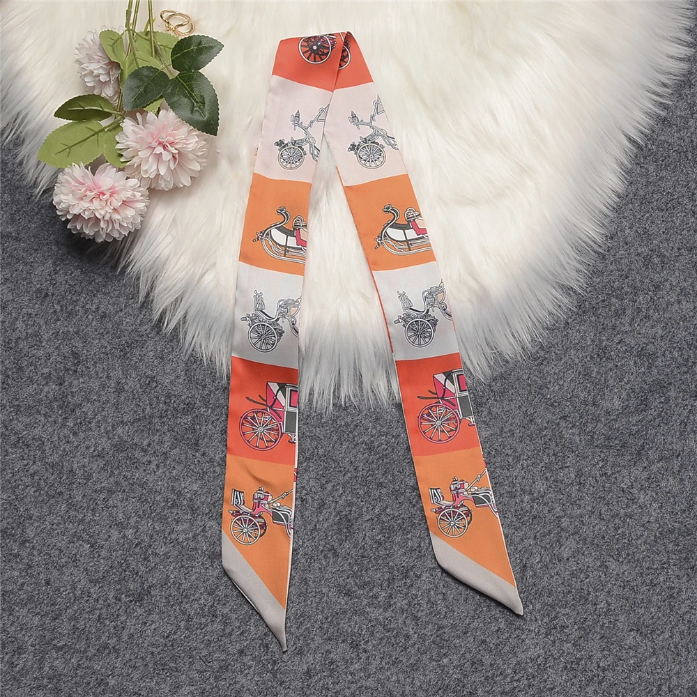 New Plaid Carriage Brand Bag Scarf Design Women Luxury 100% Silk Scarf Fashion Headwear Skinny Hair Scarves Neckerchief