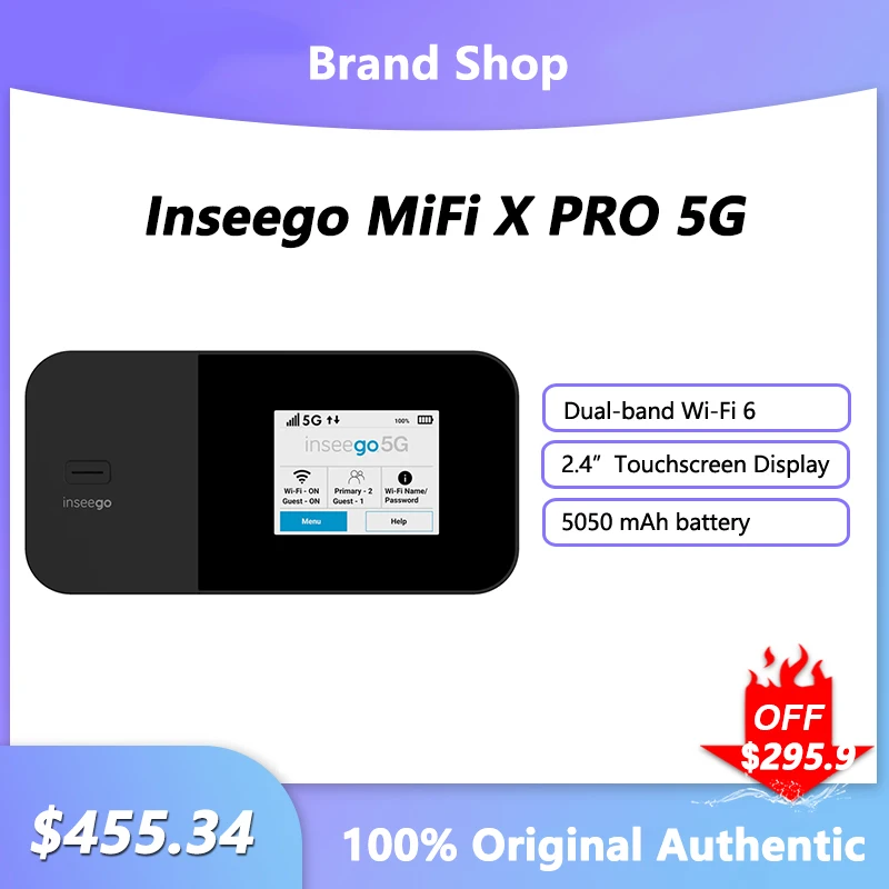 

Inseego MiFi X PRO 5G M3100 Pocket WiFi Router Dual-Band 2.4" Touchscreen Mobile Hotspot With Sim Card Slot 5050 mAh Battery