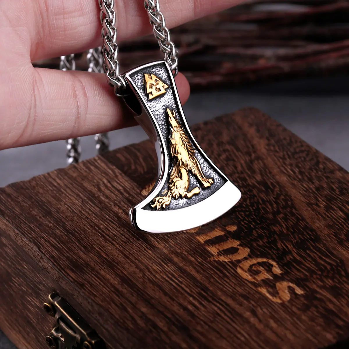 316L Stainless Steel Viking Thor Wolf Axe Men's Necklace Fashion Vintage Eagle Hip Hop Biker Pendant Scandinavian Jewelry Gift