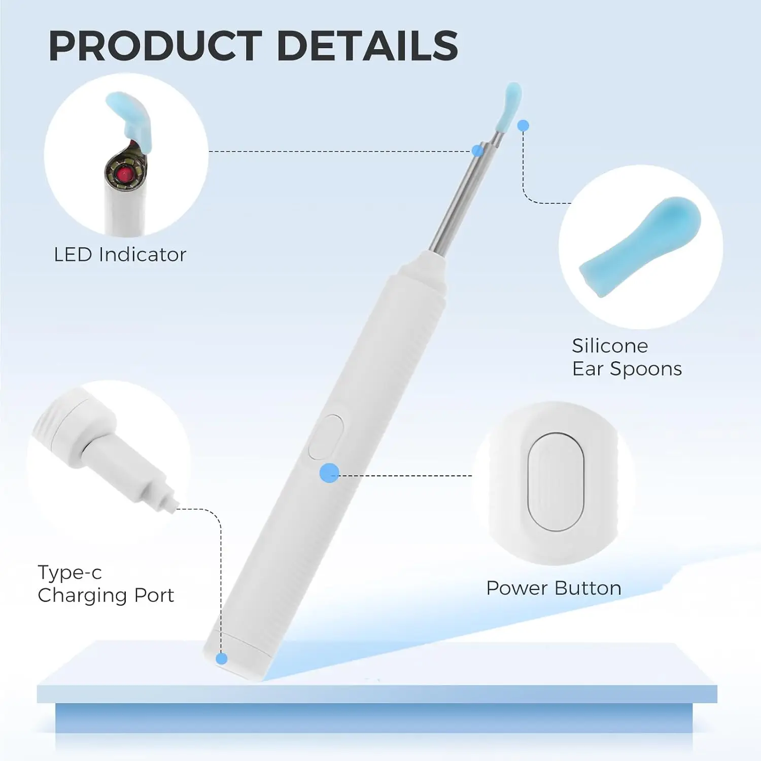 Ear Wax Removal Tool with 1080P Camera & 6 LED Lights Wireless Ear Cleaner Kit Safe Mobile Phone Monitoring Waterproof Portable