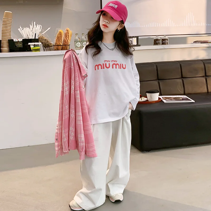 Ensemble de chemise ร carreaux grossier sweet girl confortevole et respirant milieu et grands enfants vintage sweet shirt deux pi