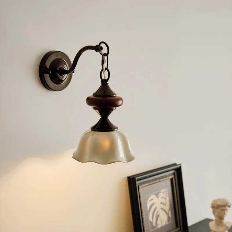 Oak Wood Ceramics Wall Lamp Retro Tricolor LED Light Interior Room Living Bedroom Lighting Lamps Home
