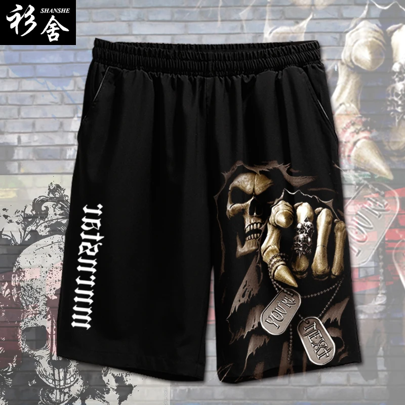 

Retro Devili Skull Head Motocross Riding Qui Dry ort Pants Men's Five-Quarter Length Mid-Waist Geometric Pattern Summer...