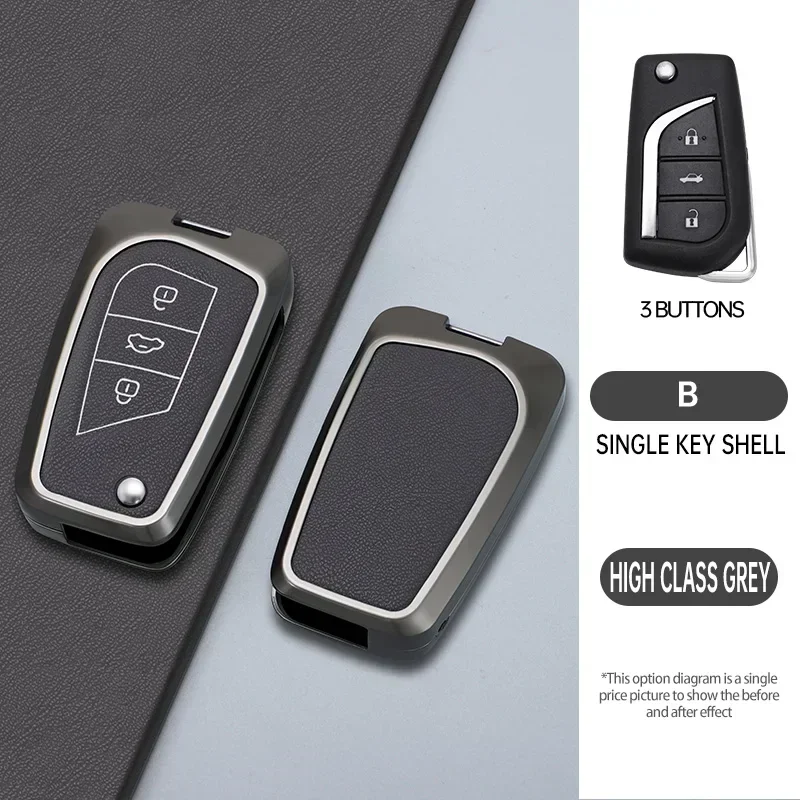 

234 Buttons Alloy Leather Car Flip Key Case Cover For Toyota Hilux Corolla Avensis Prado Fortuner RAV4 CHR Shell Fob Accessories