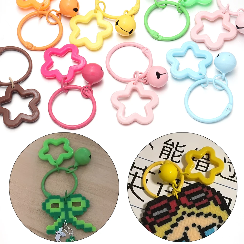 10pcs Acrylic Star Keychains with Small Bell Shaped Pentagram Pendants for Keychain Pendants Fuse Bead Charm Jewelry Accessories - view 4