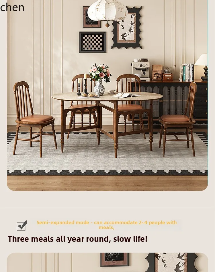 QZT Dining Table Extendable Convertible Round Table Rock Slab Living Room Home Dining Table Small Apartment