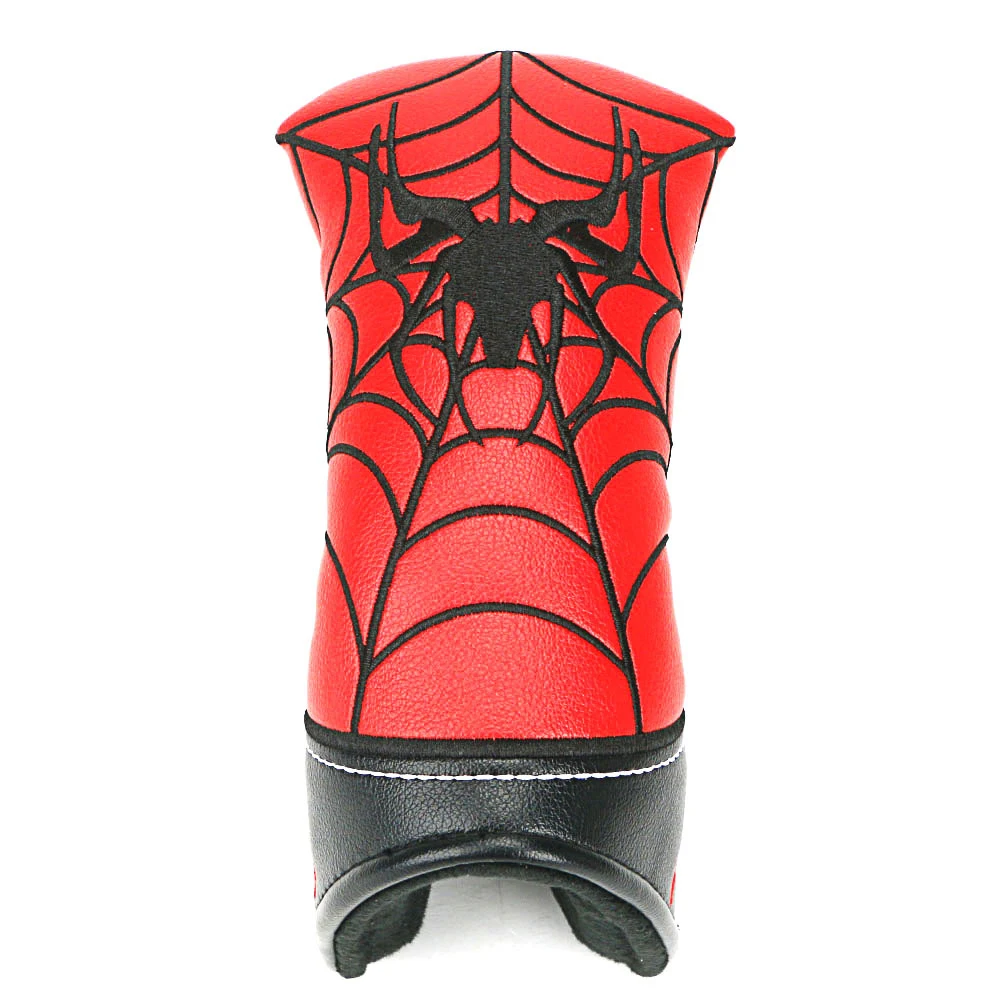 Spider Embroidery Pattern Golf Putter Cover PU Leather Large Mallet Golf Head Cover Magnetic Closure Golf Head Cover