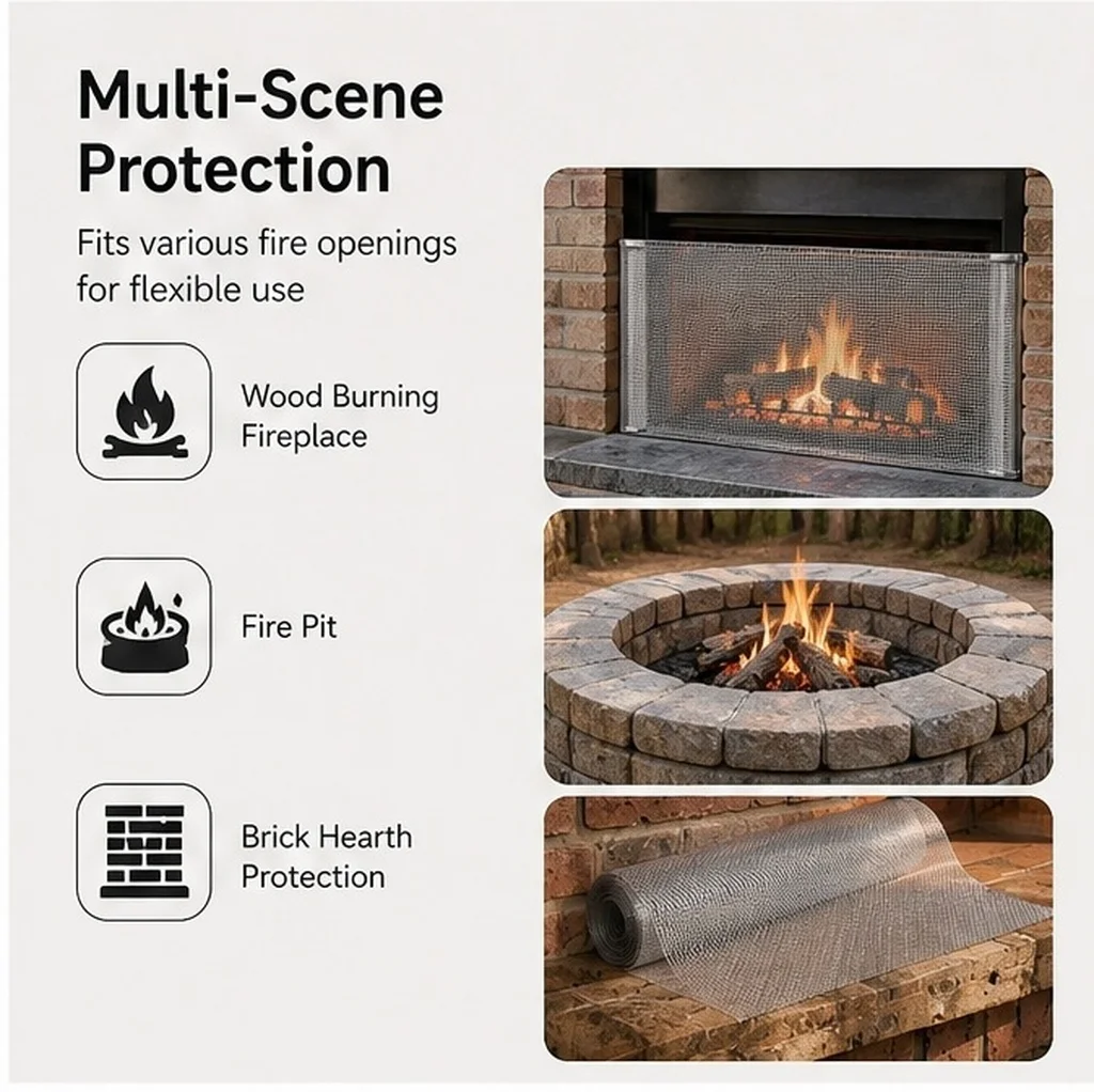 Fireplace Spark Mesh Guard 23.62x11.81 20 Mesh Heavy Duty Stainless Steel Spark Guard Protector Wood Burning Fireplace Safe Fire