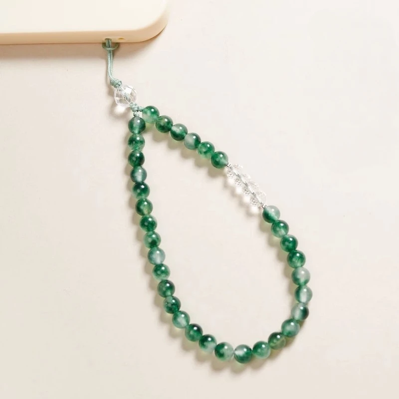 

Luckly Fashion Natural Water Grass Agate Mobile Phone Charm Elegant Keychain Wealthy Phone Camera Lanyard Camera Strap