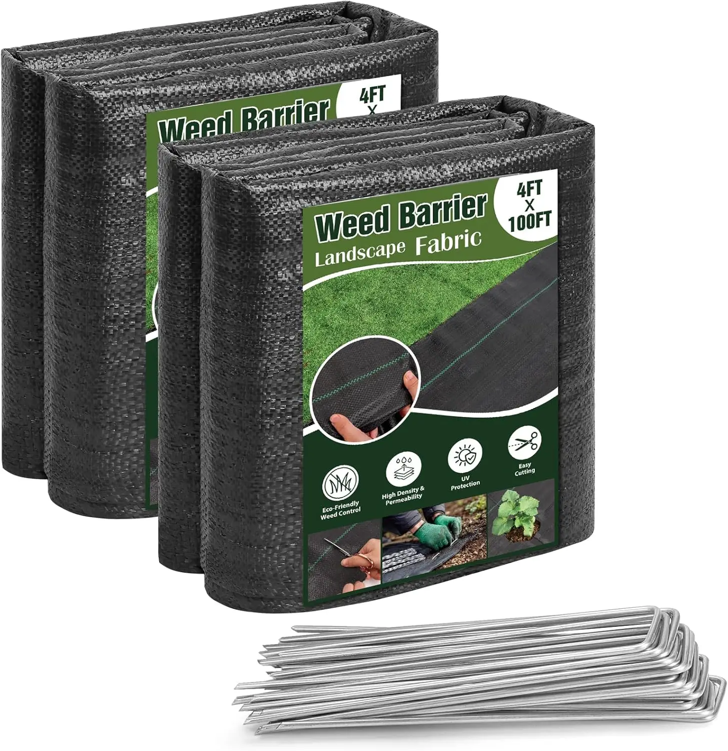 

4FT x 100FT Weed Barrier Landscape , Weed Blocker Heavy Duty with 40 U-Shaped Staples, Landscaping Weed Control Mat