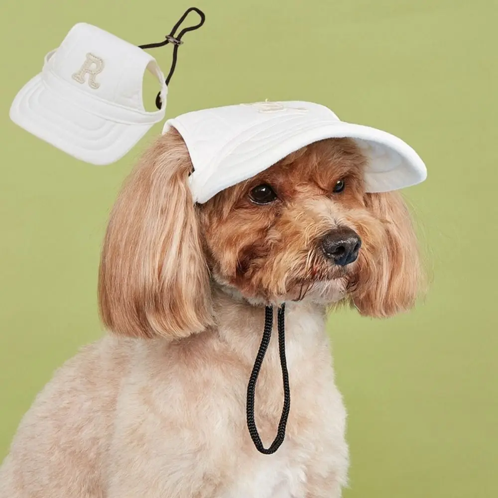 Dog Bonnet Cap Embroidered Dog Sport Letter Cap Adjustable Breathable Dog Sun Hat with Ear Holes Pet Baseball Cap Travel