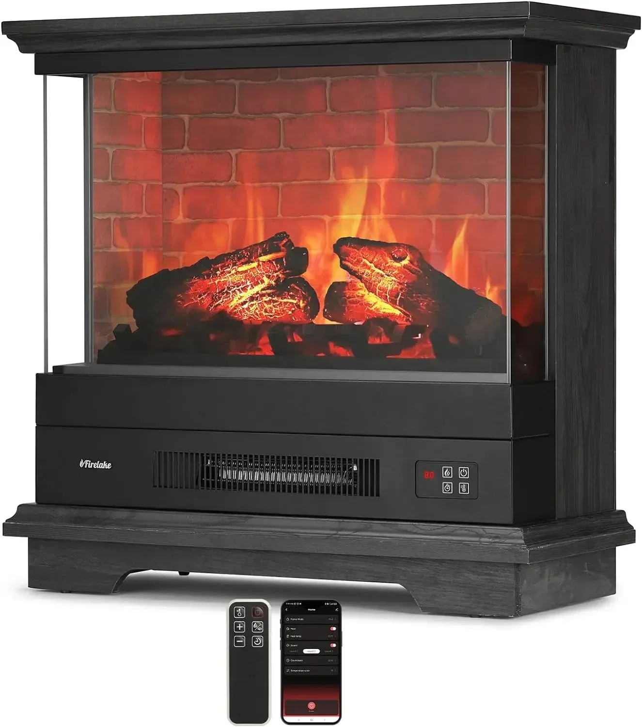 Turbo-27 inch WiFi  Fireplace Heater with Sound Crackling, Freestanding   Mantel