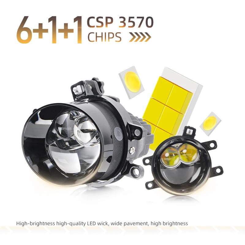 For Toyota 3.0inch Dual LED Fog Lights Lens Super Bright White Light 6000K 80W Bi LED Projectors Lens  Fog Lights Headlamps