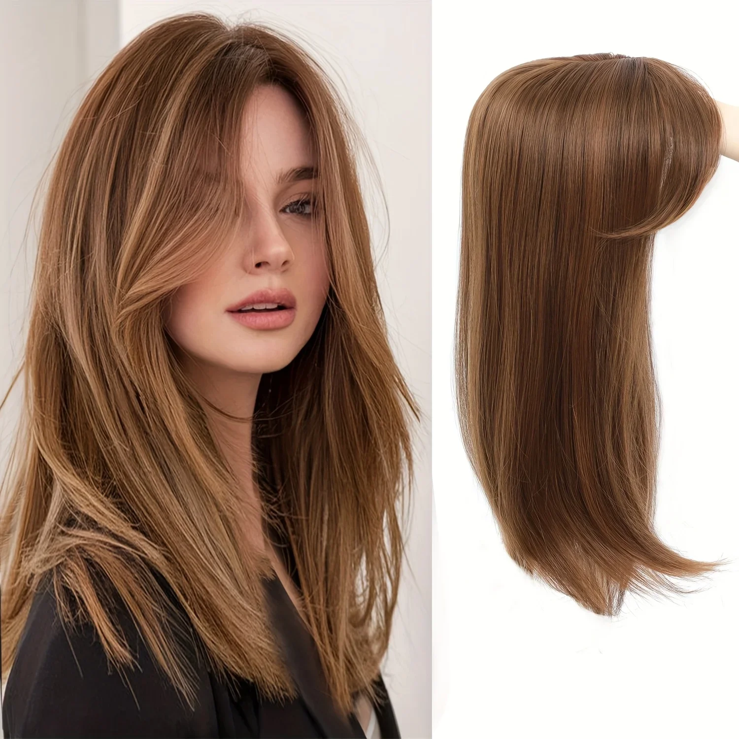 여성용 18인치 긴 직선 합성 헤어 토퍼 - 손쉬운 볼륨감과 매끄러운 블렌딩 헤어 피스