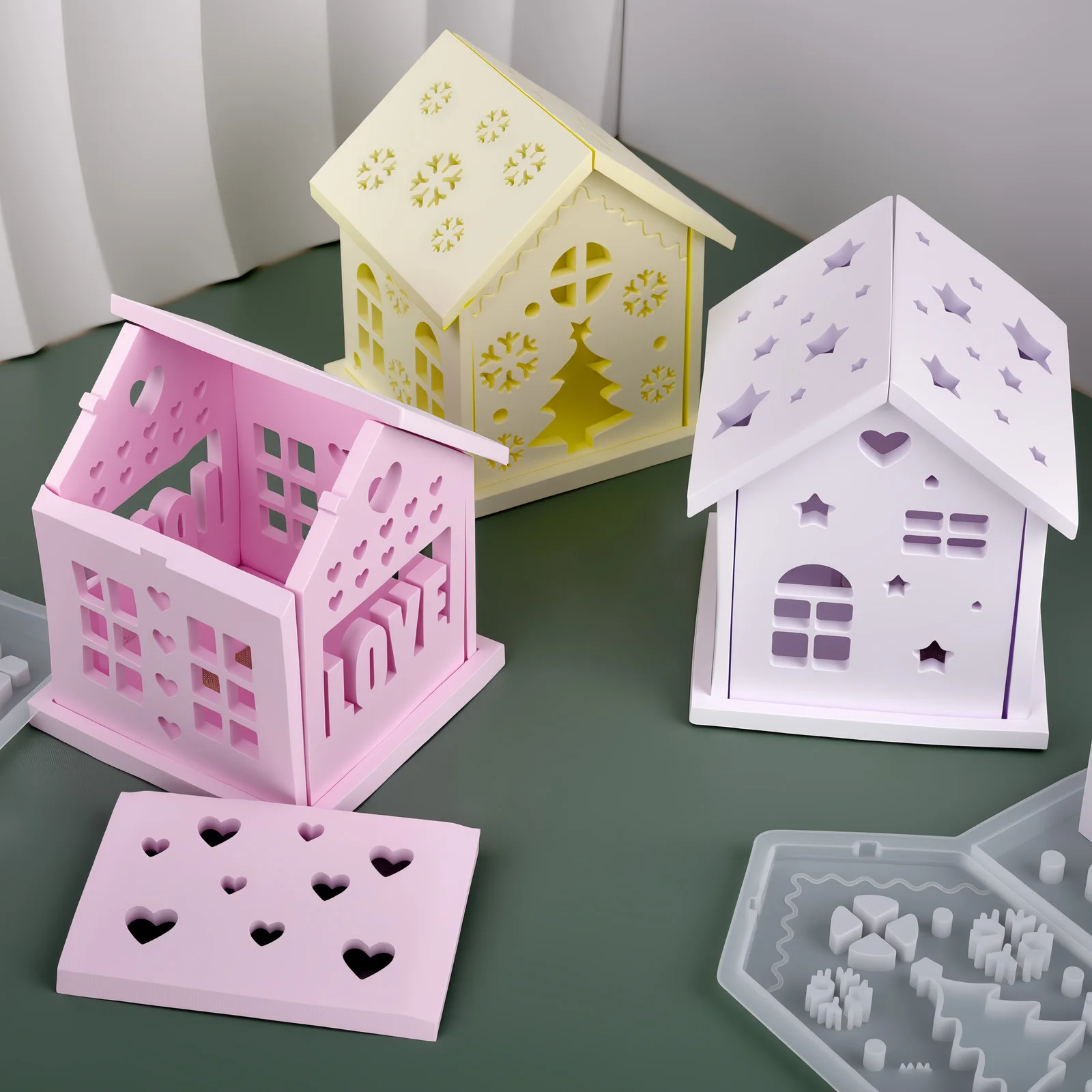 3D Haus Silikonform DIY Weihnachtsbaum Liebe Stern Gips Epoxidharz Kerzenhalter Form Handwerk Herstellung Haus Ornament Dekor