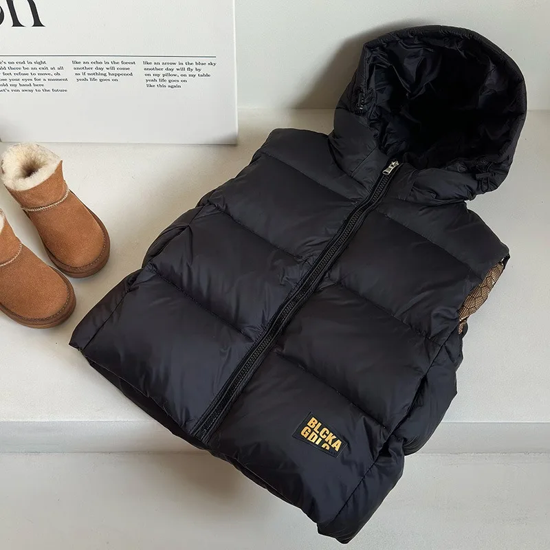 ZOETOPKID White Duck Down Vests Jacket Winter Pants Boys Girls Thickened Sleeveless Hooded Short Down Children Vest Coat