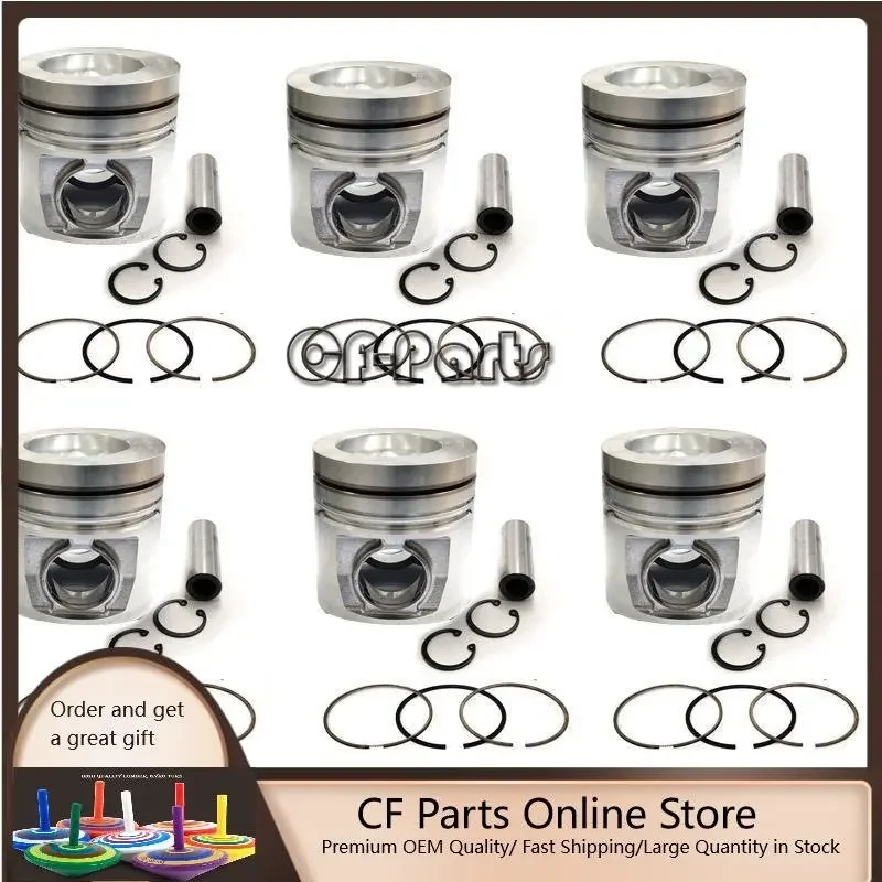 

New 6 Sets STD Piston Kit With Ring 3907156 Fit For Cummins 4BTA 6BTA Engine 102MM