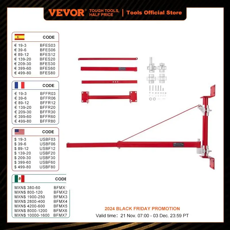 VEVOR Electric Hoist Support Arm Swing Holder with Pole Steel Hoist Frame 180° Scaffold Winch Lifting Arm for Workshop Garage