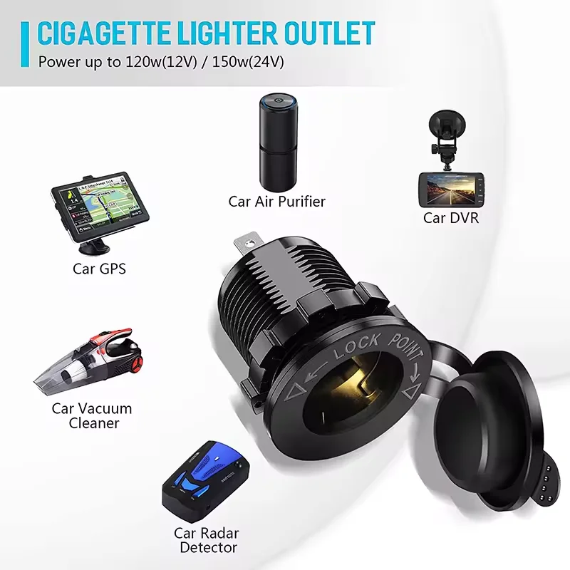 12V/24V 車のシガーライターソケット防水マリン ATV RV シガーライタープラグソケット電源ソケットコンセントアダプター