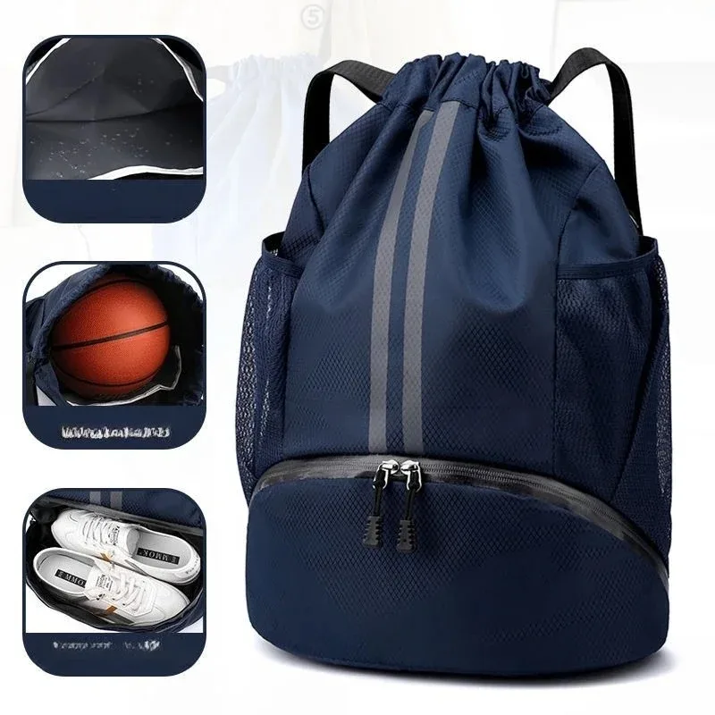 Sports Drawstring Backpack Wet Dry Separation Storage Bag for Swimming Gym Basketball Football, Waterproof Swimsuit Backpack