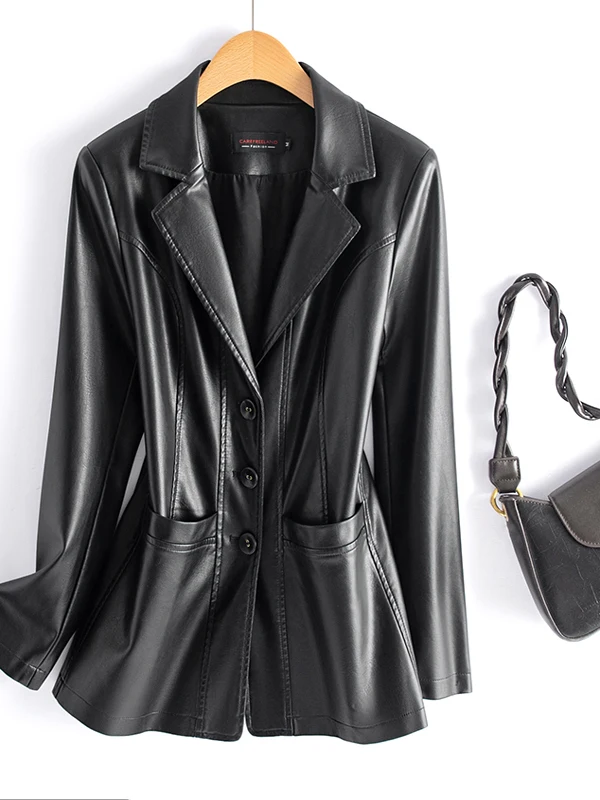 Bla ort Jaet Leather Cappotto da donna Sli versatile e di fascia alta, per pendolarismo, stagione primaverile