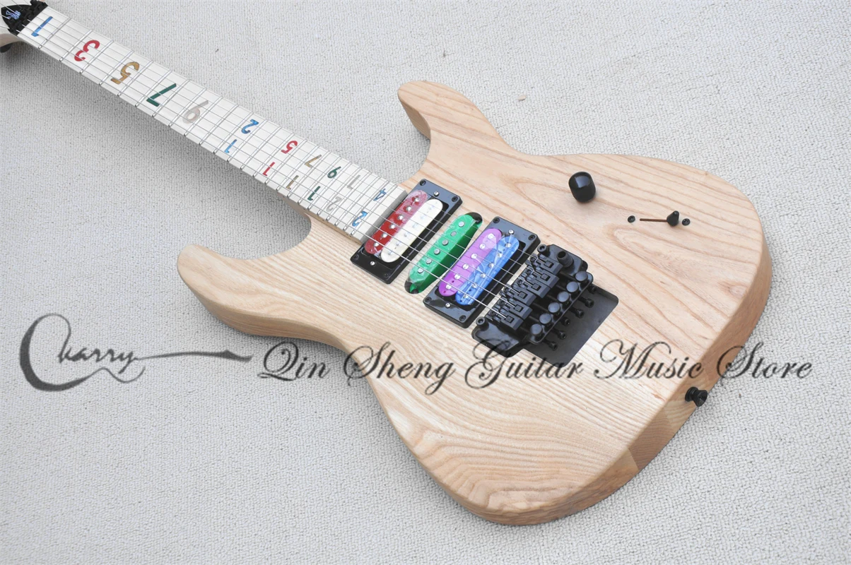 Natural Color Electric guitar Ash body Maple neck tremolo bridge HSH pickup Maple fingerboard color inset black tuner