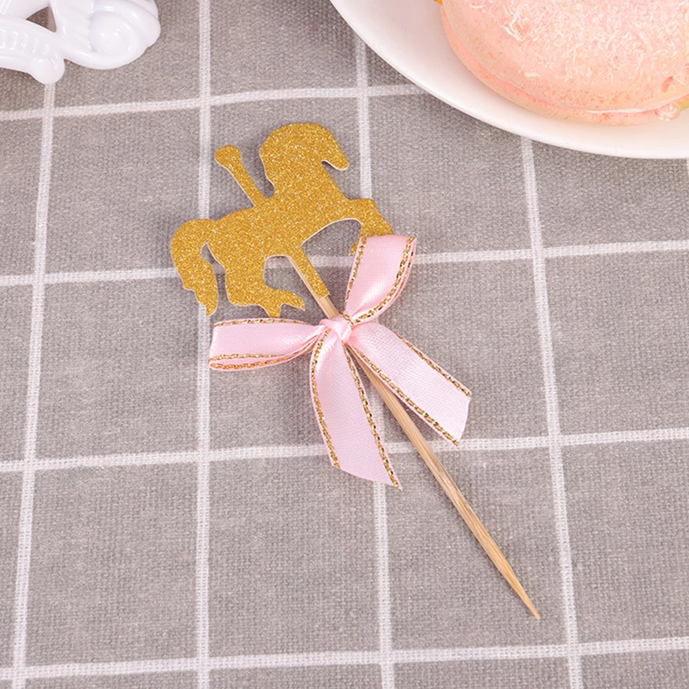 

40pcs Carousel Cake Toppers Horse Birthday Cupcake Wedding Decorations Bamboo Practical Unique Design Dessert Topper For Baby