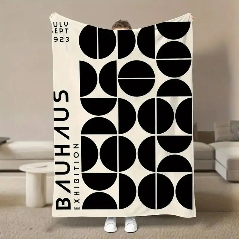 Bauhaus Geometric Exhibition Throw Blanket, Soft Cozy Flannel Blanket for Couch Sofa Bed, Mid-Century Modern Art Lover Gift