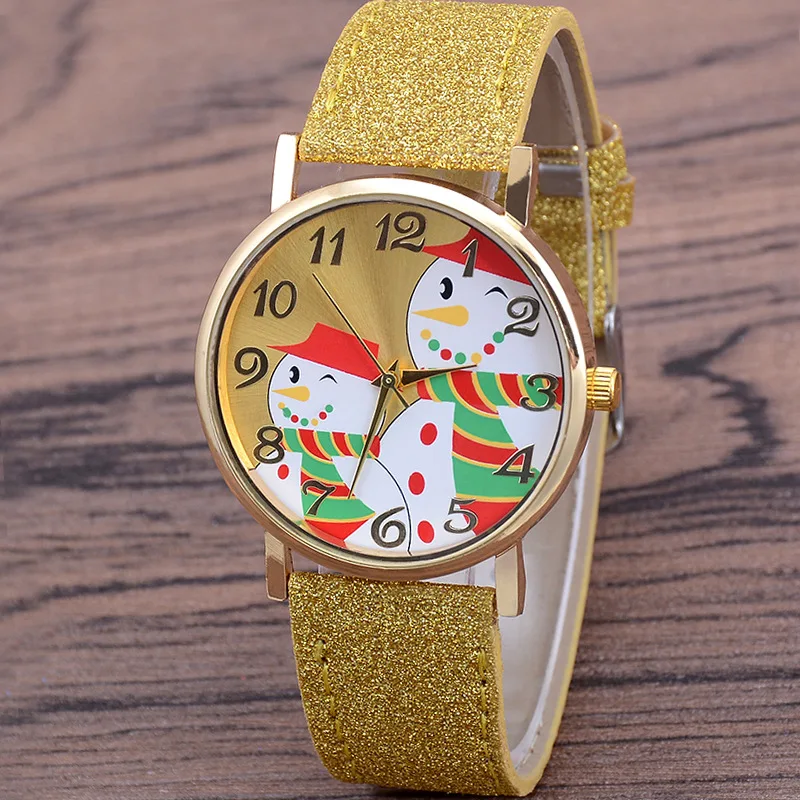 Nieuwe Kerst Sneeuwman Quartz Polshorloges Voor Vrouwen Casual Felle Kleur Lederen Band Quartz Horloge Cadeaus Sk Часы Женские