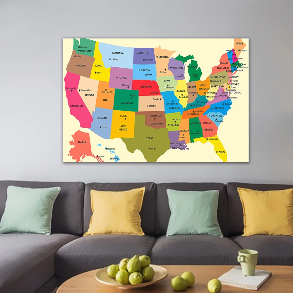 150 * 100 cm Mapa USA w języku angielskim Malarstwo na płótnie Plakat artystyczny i wydruki Artykuły biurowe Salon Dekoracja domu